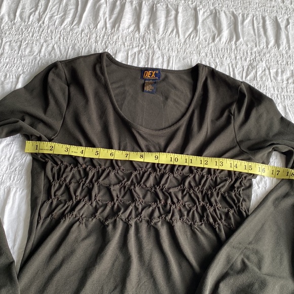 Dex Fresh Products long sleeved dark green peasant top with shirred bodice. Sz 2 - Picture 8 of 12